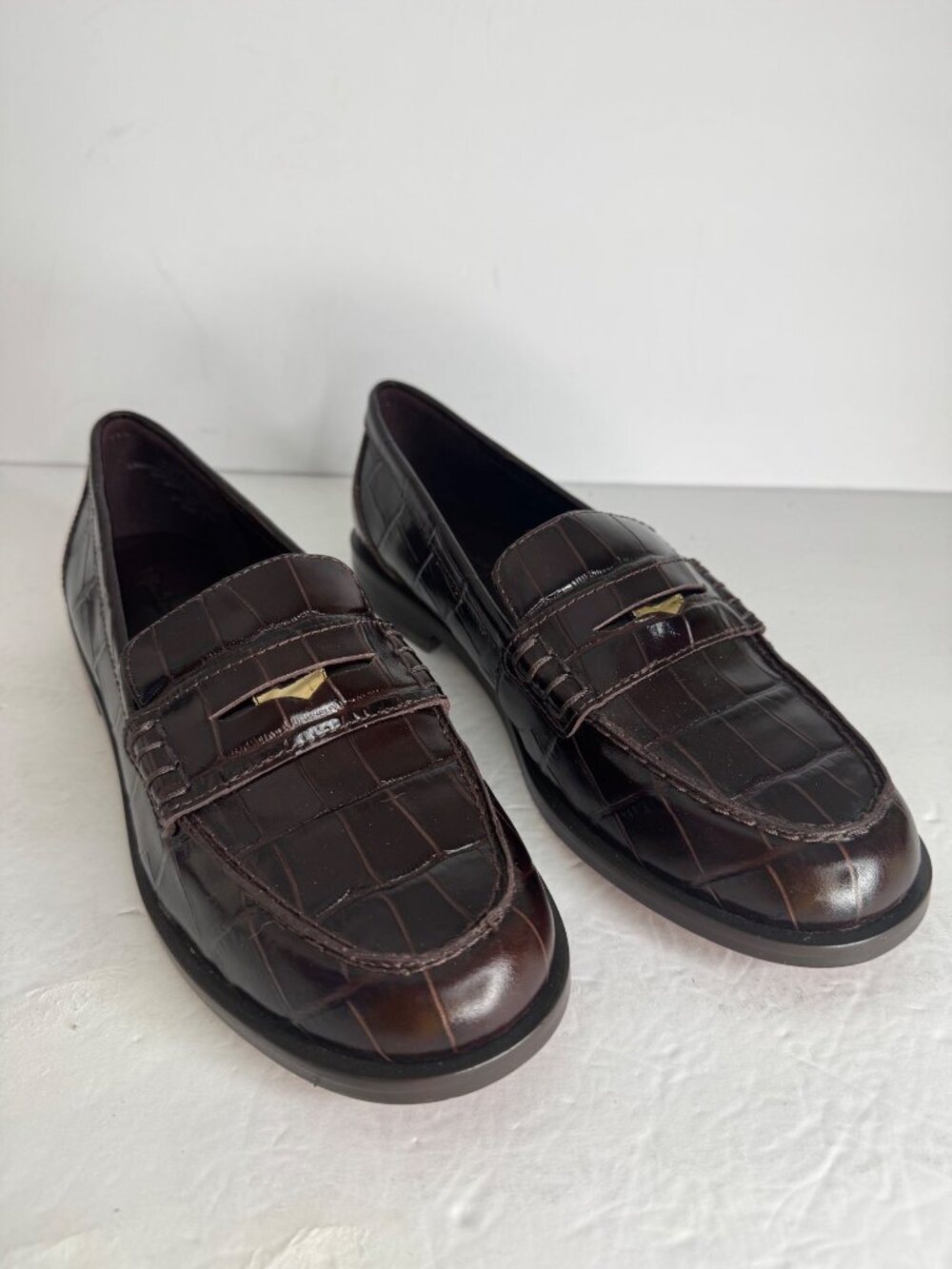 Madewell The Grayson Penny Loafer Croc Stamped Chocolate Raisin Brown Size 9 New - Picture 2 of 6